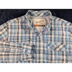 Duck Camp Shirt Plaid Vented Lightweight Fishing Hunting Blue Men's Medium
